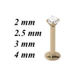 GOLD PLATED INTERNALLY THREADED LABRET + PRONG SET ROUND